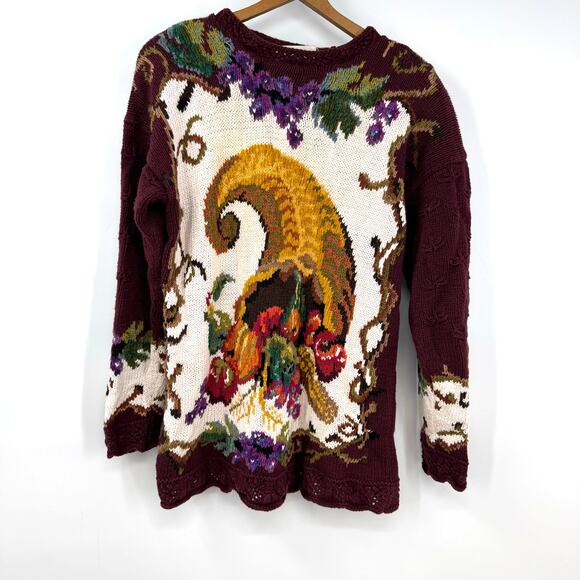 VTG Marisa Christina Chunky Fall Sweater M Cottagecore Grandmacore Y2K Hand Knit - Picture 1 of 11
